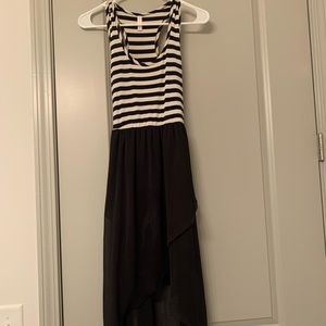🖤Black and white stripe high low dress